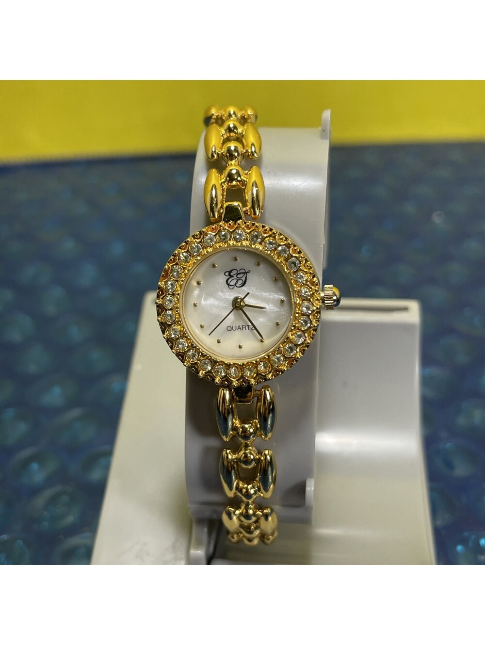 Vtg Elizabeth Taylor Gold Tone Watch Women 23mm Crystal MOP New Battery 7.75"